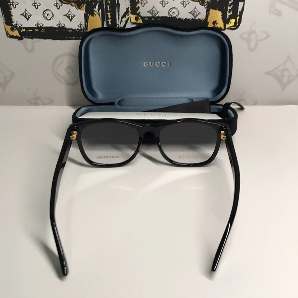 Luxury New Authentic Gucci GG1344O 005 Black Square Eyeglasses
